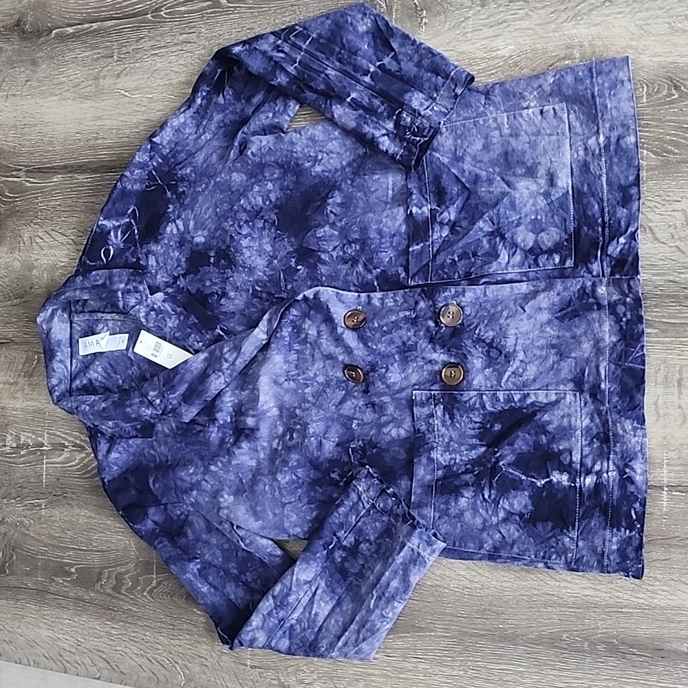 NEW! Anthropologie Amadi Hilde Shine Linen Blend Tie Dye Oversized Blazer XS